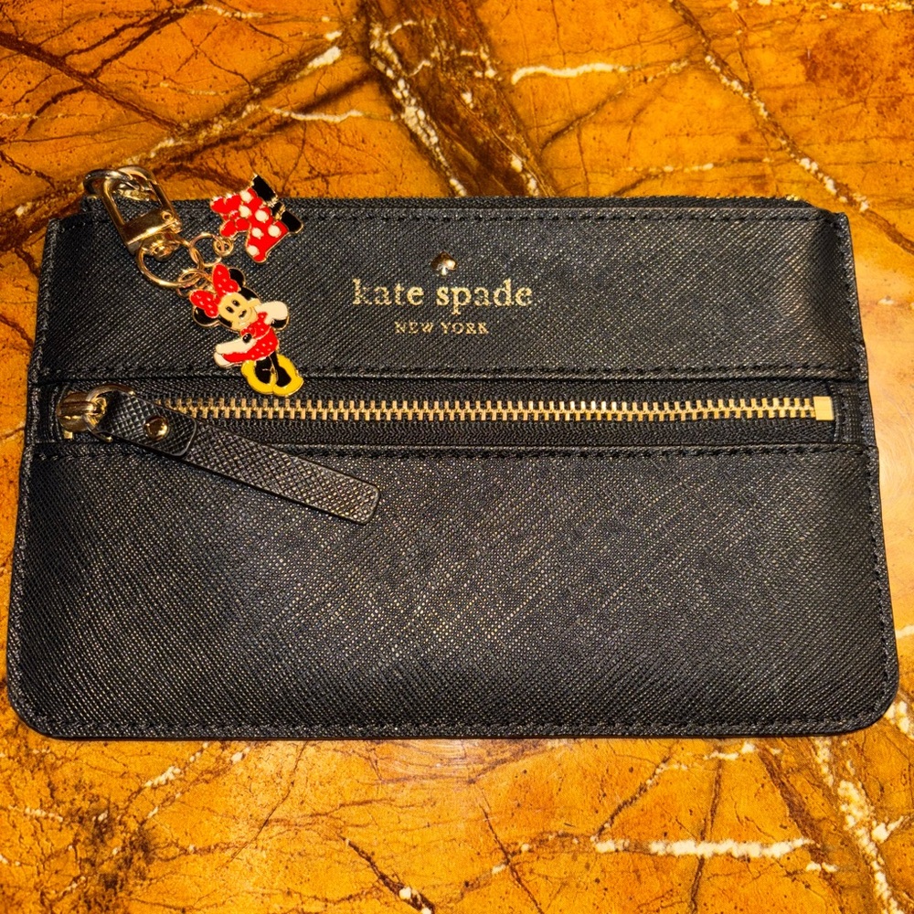 Kate Spade Black Wristlet with Minnie Mouse Charm